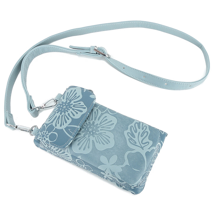 Crossbody Phone Wallet Anna Cherry Blossom Embossed Blue