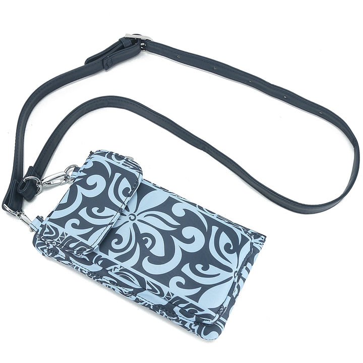 Crossbody Phone Wallet Anna Keʻolu Tapa Tiare Teal