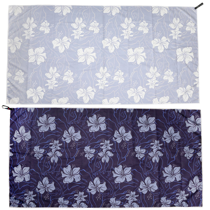 Sand-free Reversible Beach Towel Hibiscus Navy Hibiscus Blue