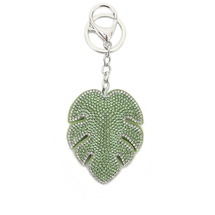 Bag Charm Crystal Monstera Green