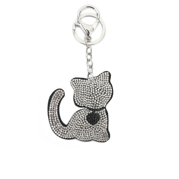 Bag Charm Crystal Cat White