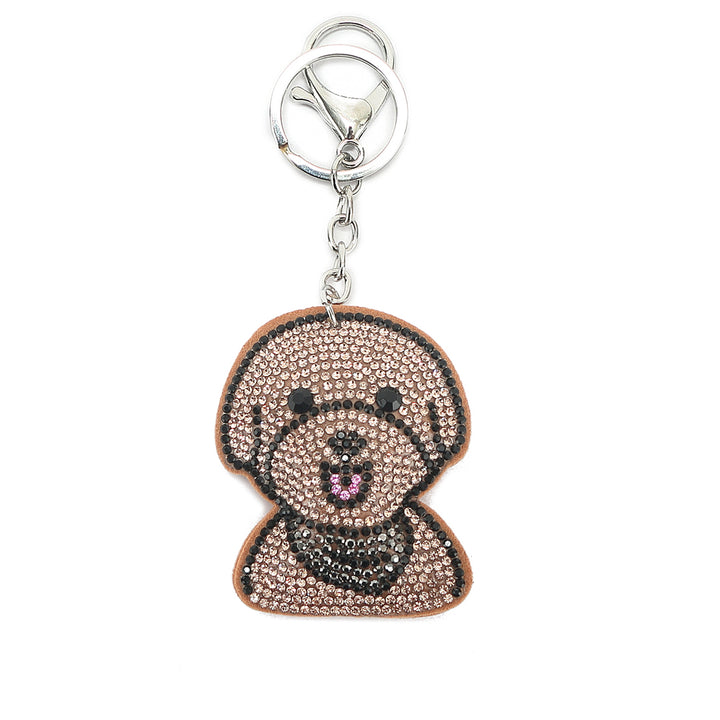 Bag Charm Crystal Dog Brown