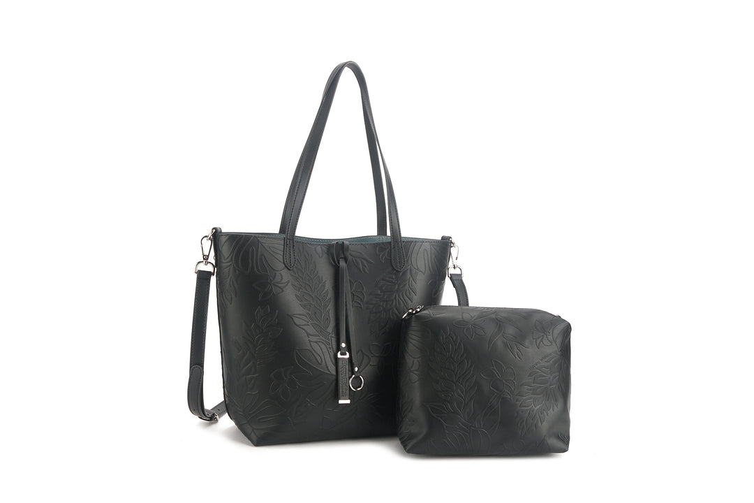 Reversible Tote Nancy Small Ginger Embossed Black