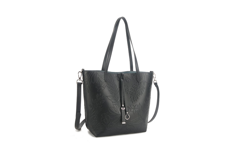 Reversible Tote Nancy Small Ginger Embossed Black