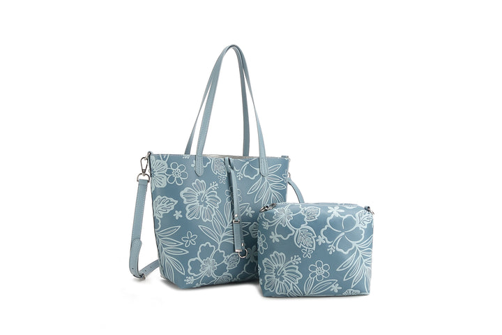 Reversible Tote Nancy Small Cherry Blossom Embossed Blue