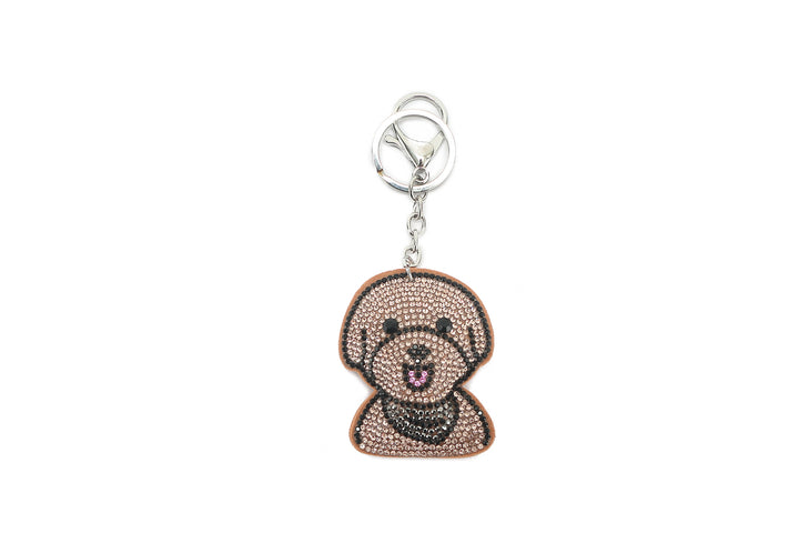 Bag Charm Crystal Dog Brown