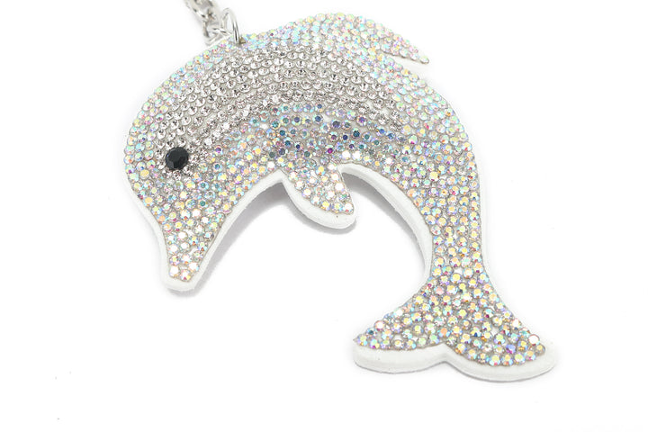 Bag Charm Crystal Dolphin White