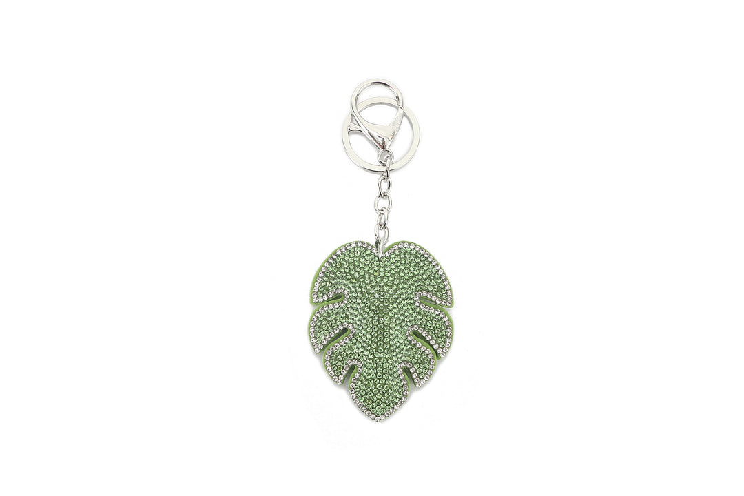 Bag Charm Crystal Monstera Green