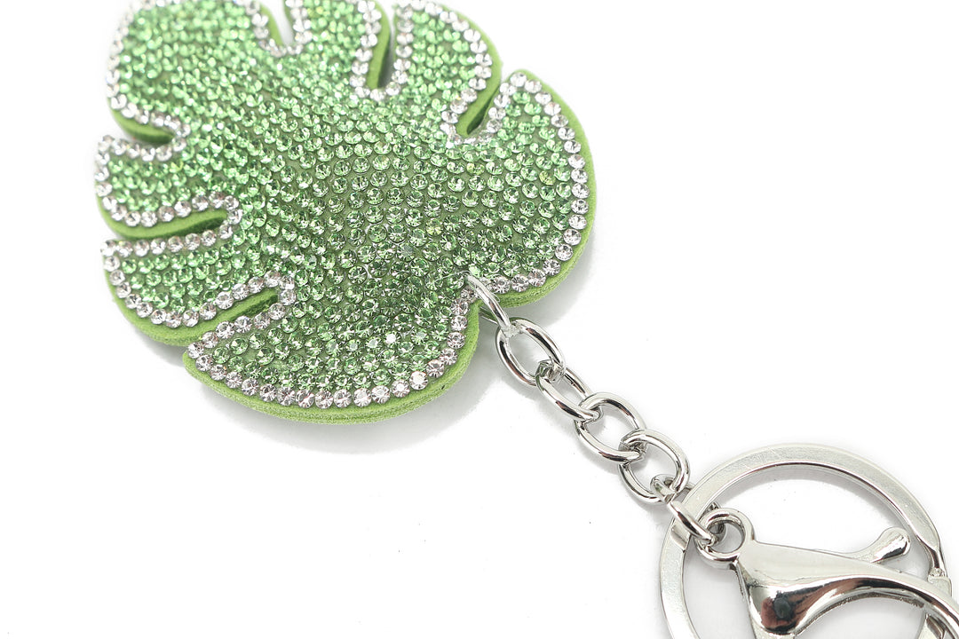 Bag Charm Crystal Monstera Green