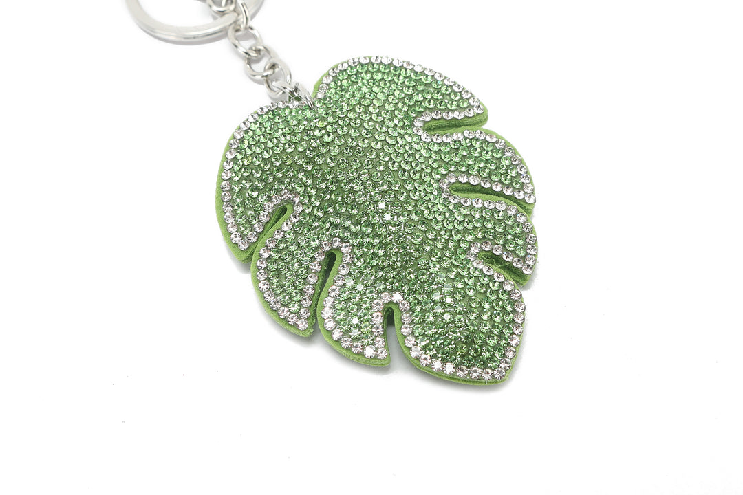 Bag Charm Crystal Monstera Green