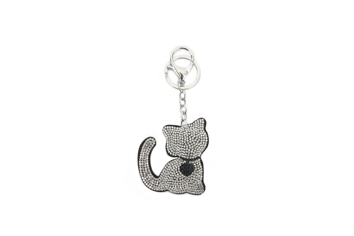 Bag Charm Crystal Cat White