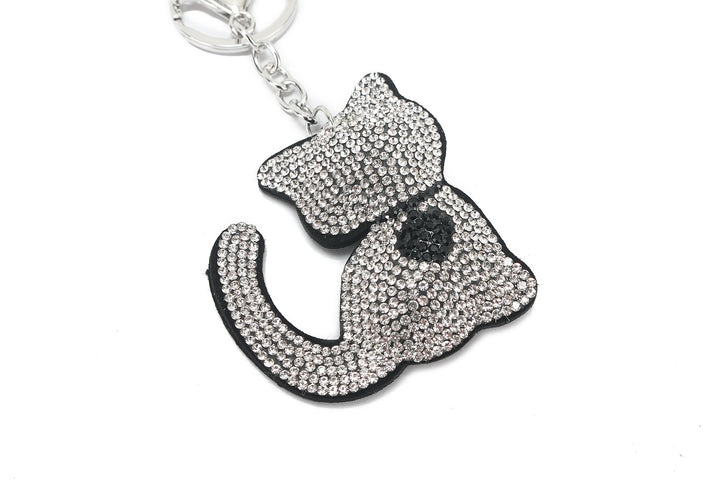 Bag Charm Crystal Cat White