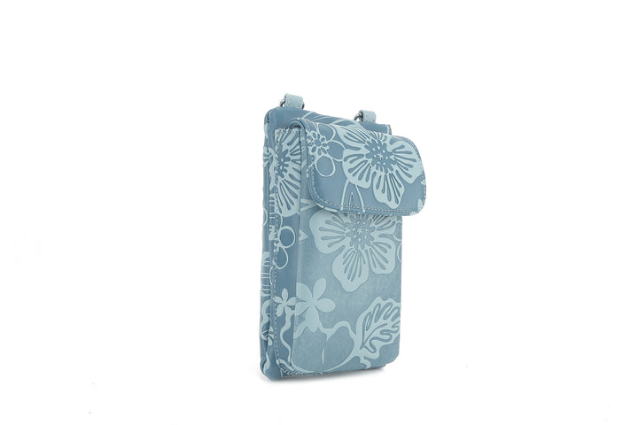 Crossbody Phone Wallet Anna Cherry Blossom Embossed Blue