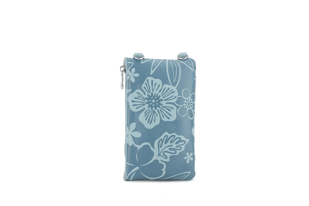 Crossbody Phone Wallet Anna Cherry Blossom Embossed Blue