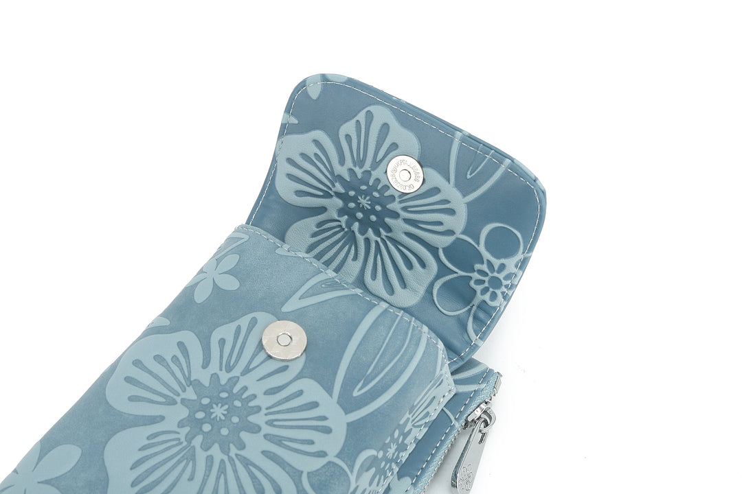 Crossbody Phone Wallet Anna Cherry Blossom Embossed Blue