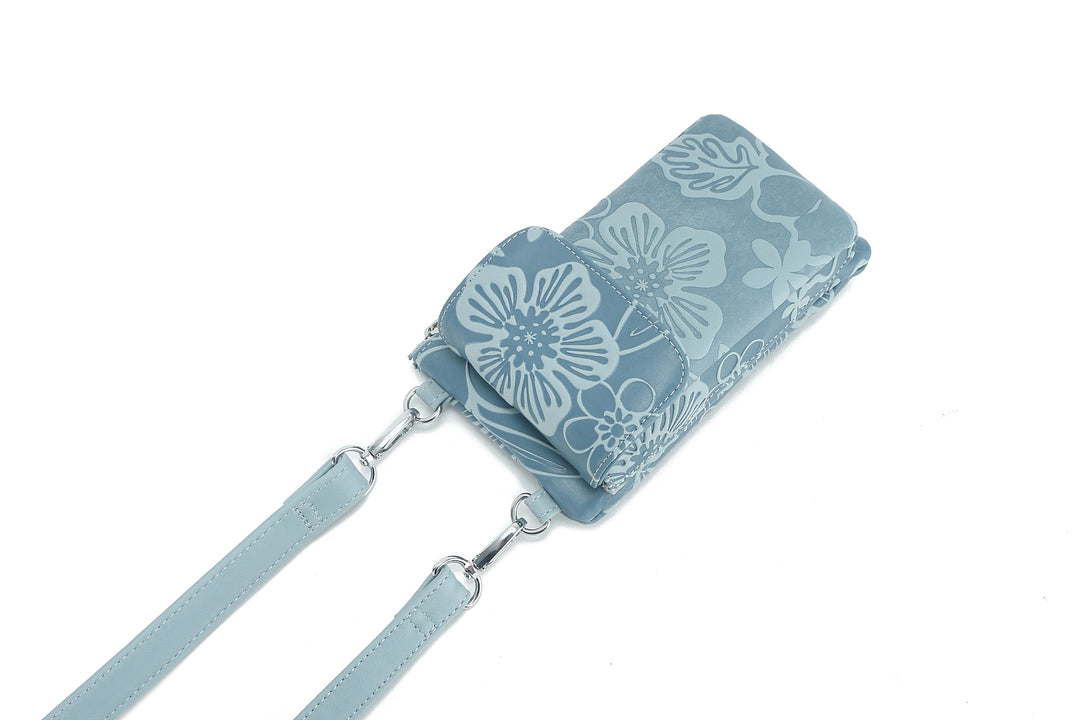 Crossbody Phone Wallet Anna Cherry Blossom Embossed Blue