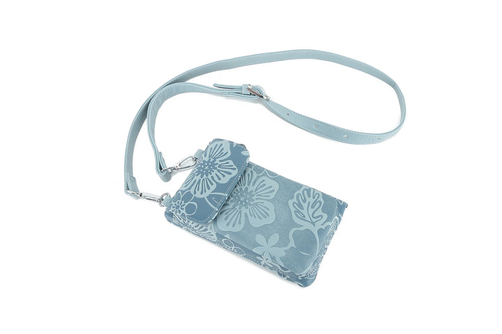 Crossbody Phone Wallet Anna Cherry Blossom Embossed Blue