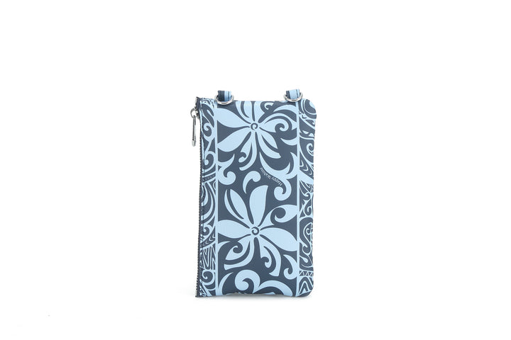 Crossbody Phone Wallet Anna Keʻolu Tapa Tiare Teal