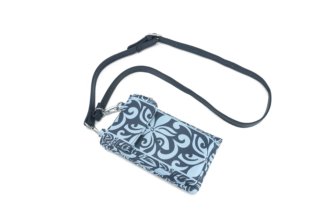 Crossbody Phone Wallet Anna Keʻolu Tapa Tiare Teal