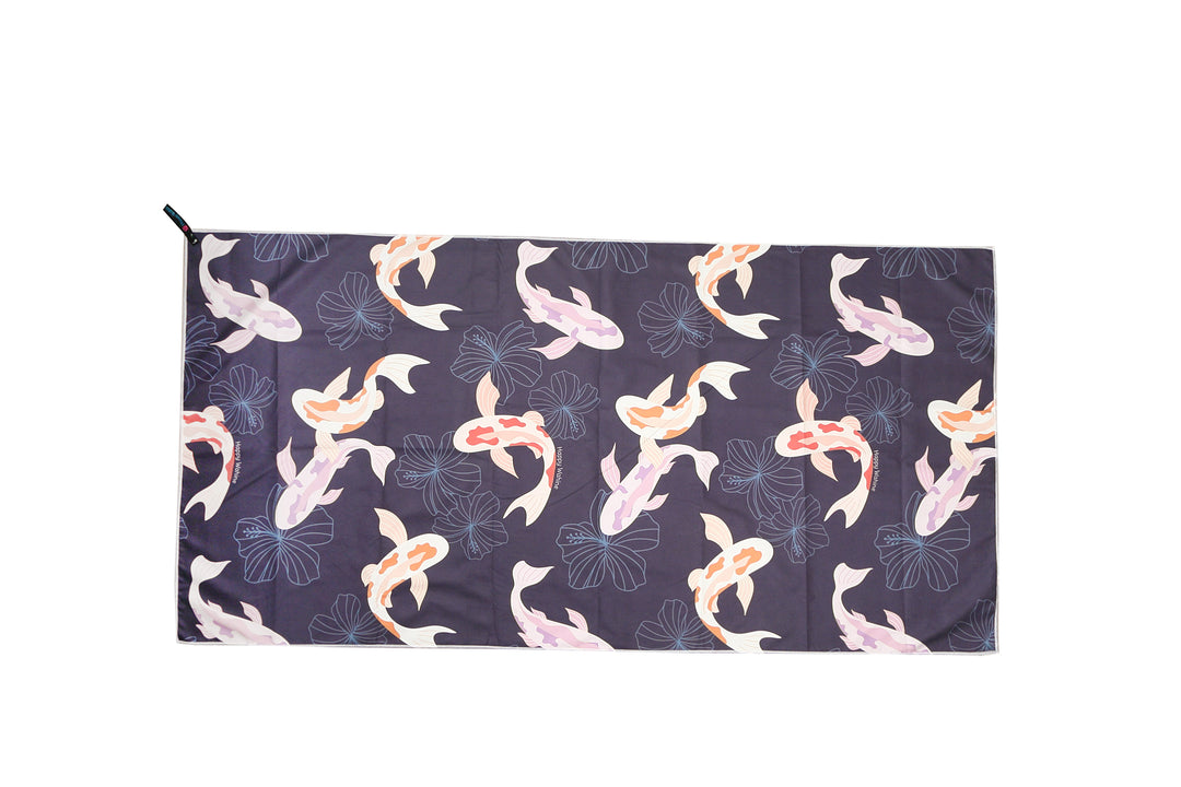 Sand-free Reversible Beach Towel Koi Navy Koi Grey