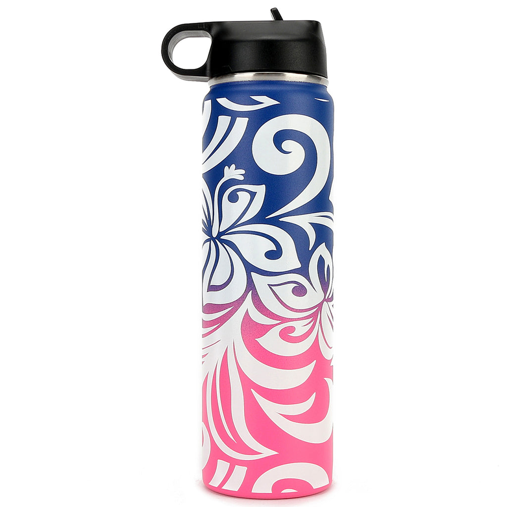 Insulated Water Bottle 24oz Hibiscus Blue Pink – Happy Wahine